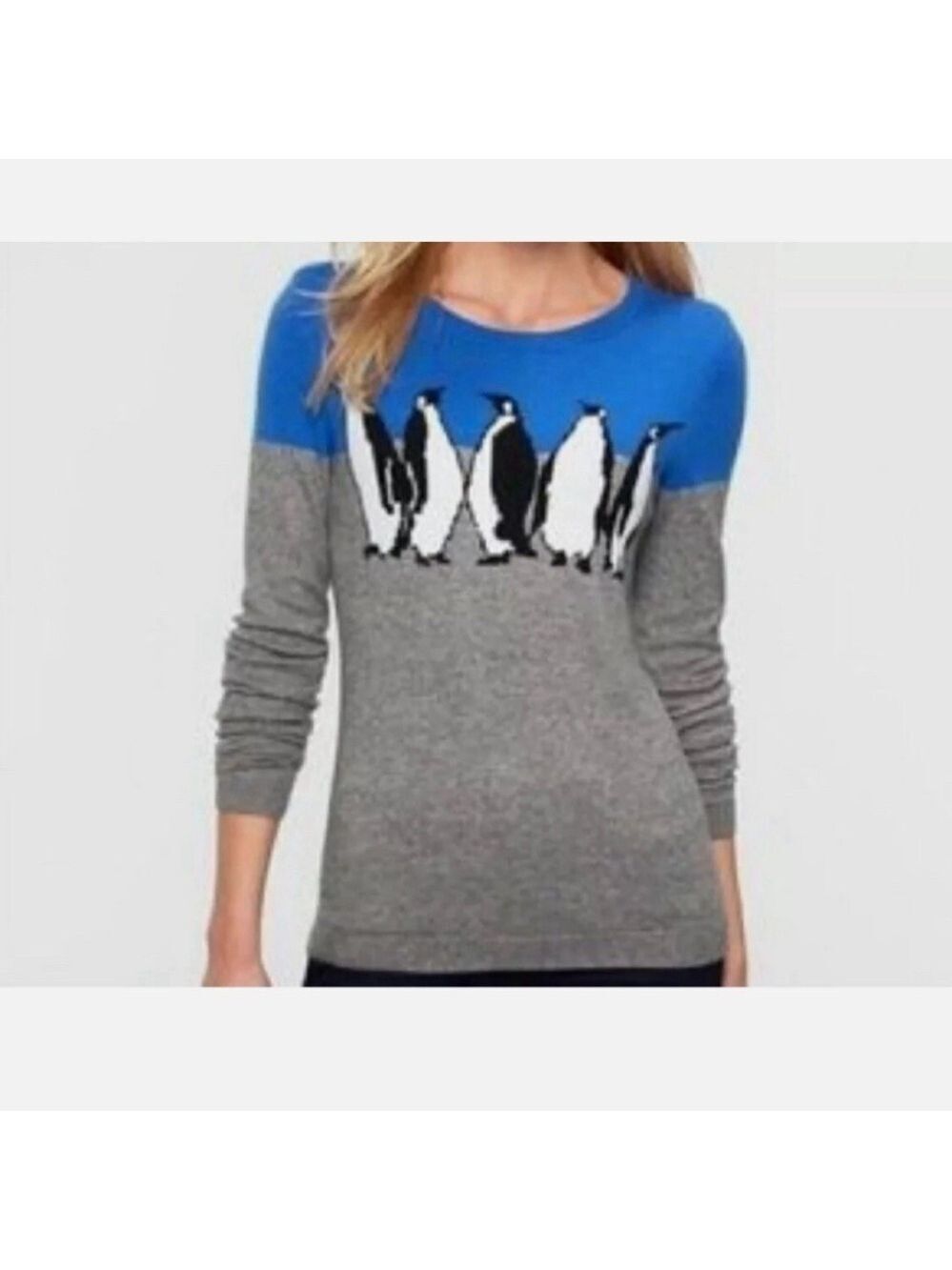 Talbots Blue and Gray Penguin Sweater medium petite